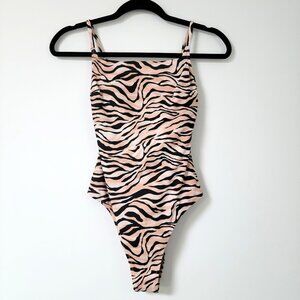 Shade & Shore Tiger Stripe Print One-Piece Swimsuit Lace Up Back